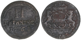 2 Pfennige, 1758
Münster. 1,34g. Weingärtner 226
ss