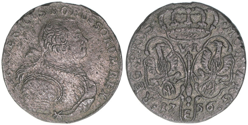 Friedrich II. 1740-1758
Preussen. 6 Gröscher, 1756 E. Königsberg
2,66g
Schön 25
...