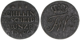 Friedrich Wilhelm III. 1797-1840
Preussen. 1 Schilling, 1806 A. 2,24g
AKS 44
ss+