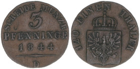 Friedrich Wilhelm IV. 1840-1861
Preussen. 3 Pfennige, 1844 D. 4,50g
AKS 90
ss
