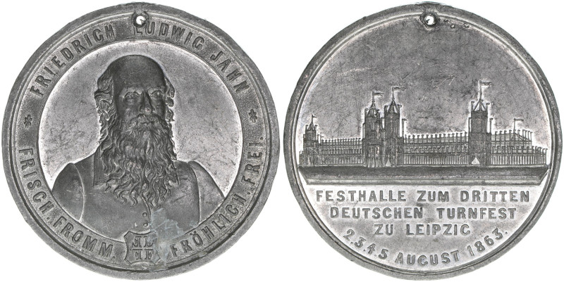 Turnvater Jahn
Preussen. Zinnmedaille, 1863. auf das 3. deutsche Turnfest in Lei...