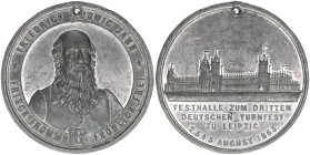 Turnvater Jahn
Preussen. Zinnmedaille, 1863. auf das 3. deutsche Turnfest in Leipzig - 51mm
34,17g
gelocht
ss/vz