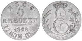 6 Kreuzer, 1828 EK
Sachsen Coburg Gotha. 2,38g. AKS 81
ss
