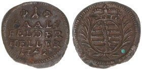 1 Heller, 1742
Sachsen Coburg Saalfeld. 0,89g. vz-