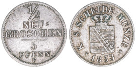 Friedrich August II. 1836-1854
Sachsen. 1/2 Neugroschen, 1853 F. 1,00g
AKS 108
vz