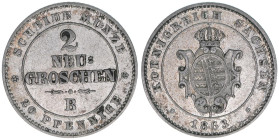 Johann 1854-1873
Sachsen. 2 Neugroschen, 1863 B. 3,25g
AKS 144
ss/vz