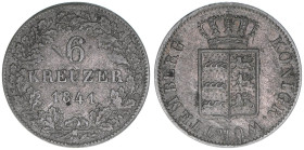 Wilhelm I. 1816-1864
Württemberg. 6 Kreuzer, 1841. 2,57g
AKS 99
ss-