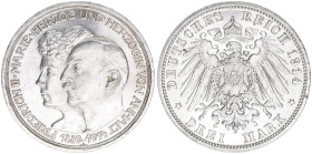 Friedrich II. 1904-1918
Anhalt. 3 Mark, 1914 A. zur Silbernen Hochzeit
16,66g
J.24
vz+