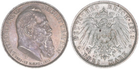 Prinzregent Luitpold 1821-1912
Bayern. 3 Mark, 1911 D. 16,64g
J.49
vz