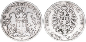 Reichsstadt
Hamburg. 2 Mark, 1876 J. 10,79g
J.61
s/ss