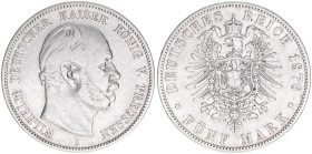 Wilhelm I. 1861-1888
Preussen. 5 Mark, 1876 A. 27,41g
J.97
s/ss