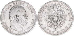 Wilhelm I. 1861-1888
Preussen. 5 Mark, 1876 B. 27,40g
J.97
s/ss