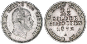 Wilhelm I. 1861-1888
Preussen. 2 1/2 Silbergroschen, 1872 A. 3,18g
AKS 102
vz+