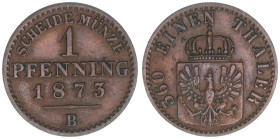 Wilhelm I. 1861-1888
Preussen. 1 Pfennig, 1873 B. 1,48g
AKS 108
ss/vz