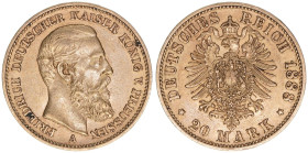Friedrich III. 1888
Preussen. 20 Mark, 1888 A. Gold
7,96g
J.248
vz+