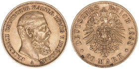 Friedrich III. 1888
Preussen. 20 Mark, 1888 A. Gold
7,95g
J.248
vz+
