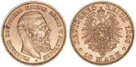 Friedrich III. 1888
Preussen. 10 Mark, 1888 A. Gold
3,97g
AKS 120
vz/stfr