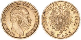 Wilhelm I. 1861-1888
Preussen. 20 Mark, 1881 A. 7,93g
AKS 110
ss/vz
