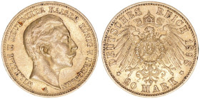 Wilhelm II. 1888-1918
Preussen. 20 Mark, 1898 A. 7,93g
AKS 124
ss/vz