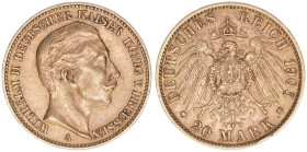 Wilhelm II. 1888-1918
Preussen. 20 Mark, 1905 A. 7,95g
AKS 124
vz