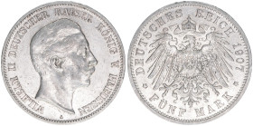 Wilhelm II. 1888-1918
Preussen. 5 Mark, 1907 A. 27,74g
J.104
ss/vz