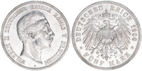 Wilhelm II. 1888-1918
Preussen. 5 Mark, 1908 A. 27,74g
J.104
vz