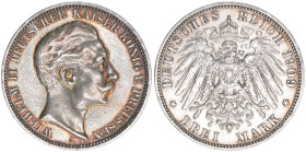 Wilhelm II. 1888-1918
Preussen. 3 Mark, 1909 A. 16,60g
J.103
ss/vz