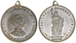 Wilhelm II. 1888-1918
Preussen. Medaille versilbert, 1896. 25jähriges Friedensjubiläum
3,85g
Originalöse
ss