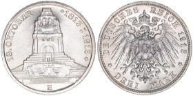 Friedrich August III. 1904-1918
Sachsen. 3 Mark, 1913 E. zur Jahrhundertfeier der Völkerschlacht bei Leipzig
16,65g
J.140
vz-
