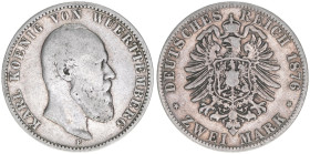 Karl 1864-1891
Württemberg. 2 Mark, 1876 F. 10,80g
J.172
s/ss