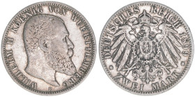 Wilhelm II. 1888-1918
Württemberg. 2 Mark, 1899 F. 11,00g
J. 174
ss