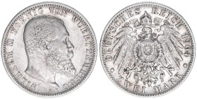 Wilhelm II. 1891-1918
Württemberg. 2 Mark, 1904 F. 11,06g
J.174
ss