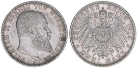 Wilhelm II. 1888-1918
Württemberg. 2 Mark, 1905 F. 11,12g
J.174
vz-