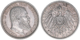 Wilhelm II. 1888-1918
Württemberg. 2 Mark, 1907 F. 11,12g
J.174
vz