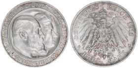 Wilhelm II. 1888-1918
Württemberg. 3 Mark, 1911 F. zur Silbernen Hochzeit
16,65g
J. 177
vz-