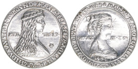Maximilian I. 1490-1519
Hochzeitsguldiner, 1479/1520. Maximilian I. mit Maria von Burgund - Sammleranfertigung - restrike
Antwerpen
25,61g
zu MT 83, z...