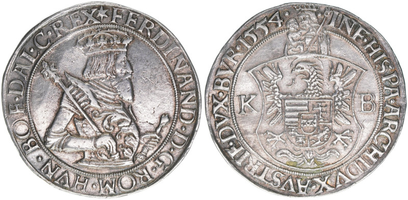 Ferdinand I. 1522-1558-1564
Taler, 1554 KB. selten
Kremnitz
28,20g
Dav.8032
ss/v...