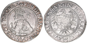 Ferdinand I. 1522-1558-1564
1/2 Taler, ohne Jahr. selten
Wien
14,19g
Markl 59
Avers Kr., Rf.
ss+