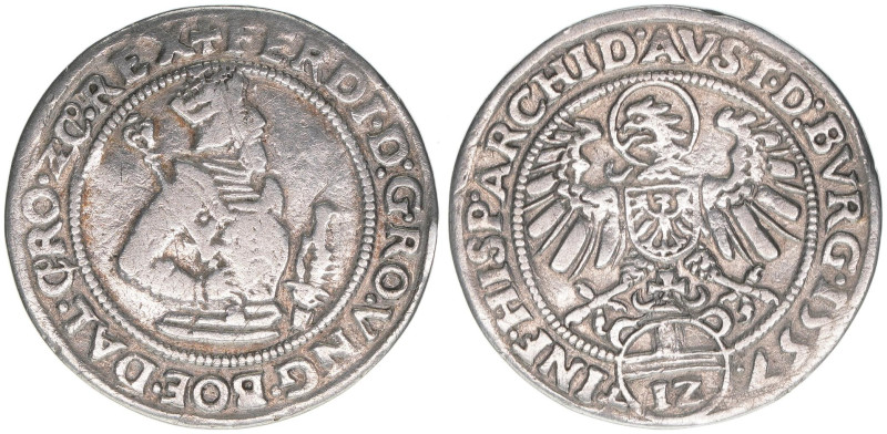 Ferdinand I. 1522-1558-1564
12 Kreuzer, 1557. sehr selten
Hall
4,94g
Markl 1695
...