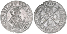 Ferdinand I. 1522-1558-1564
6 Kreuzer, ohne Jahr. Hall
2,97g
Schulten 4509
Rf.
vz/stfr