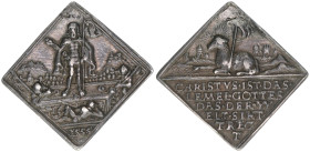 Rudolph II. 1576-1612
Silberklippe, ohne Jahr (vor 1600). Lamm Gottes - der auferstandene Christus - 32x32mm - Exemplar der Sammlung Horn
Kremnitz
4,6...