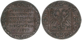 unsichere Zuweisung nach Böhmen
Rechenpfennig, (ca. 1585/1586). Münzstätte unbekannt - 25mm
2,75g
Prokisch D1/10
vz
