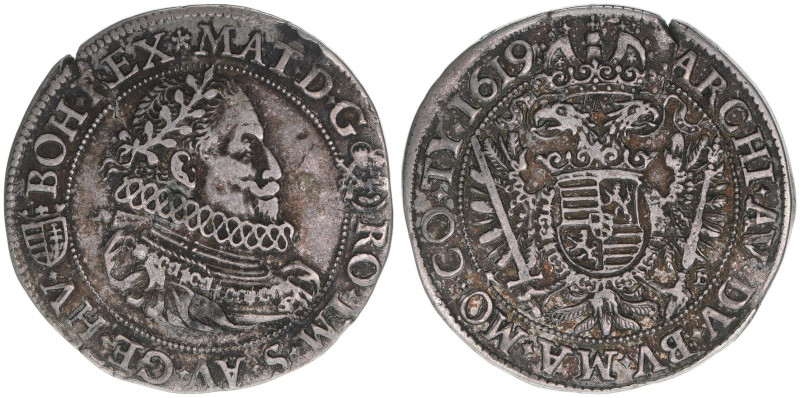 Matthias 1612-1619
1/4 Taler, 1619. Kremnitz
7,00g
MzA. Seite 107
Schrötlingsfeh...