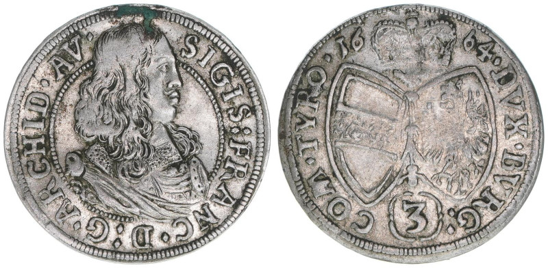 Erzherzog Sigismund Franz 1662-1665
3 Kreuzer, 1664. Hall
1,63g
ss