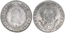 Franz (II.) I.1792-1835
20 Kreuzer, 1802 B. Kremnitz
6,61g
ANK 40
ss+