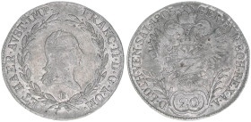 Franz (II.) I.1792-1835
20 Kreuzer, 1805 B. Kremnitz
6,56g
ANK 41
ss