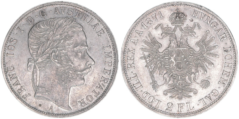 Franz Joseph I. 1848-1916
2 Gulden, 1871 A. Wien
24,72g
ANK 36
vz