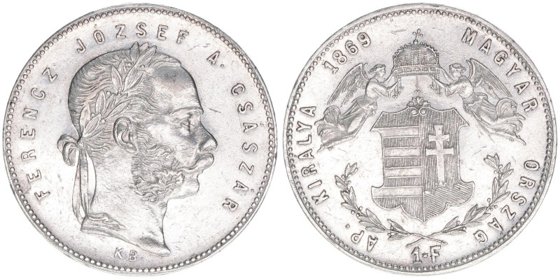 Franz Joseph I. 1848-1916
1 Forint, 1869 KB. mit Randschrift
Kremnitz
12,33g
ANK...