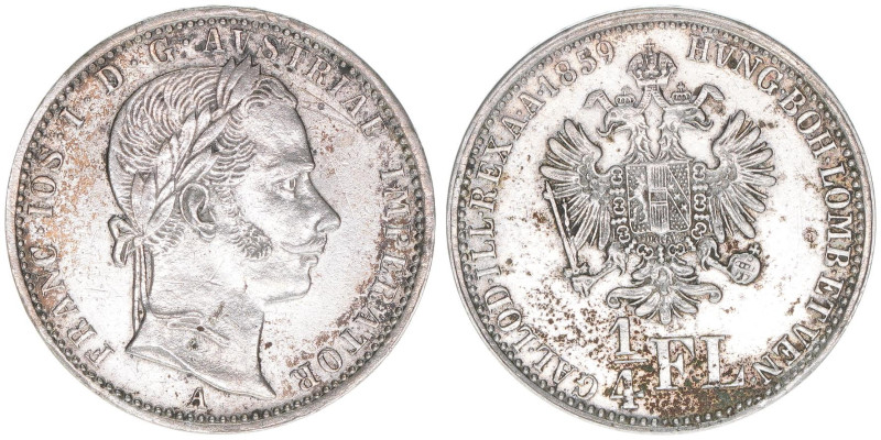 Franz Joseph I. 1848-1916
1/4 Gulden, 1859 A. Wien
5,34g
J.327
vz+