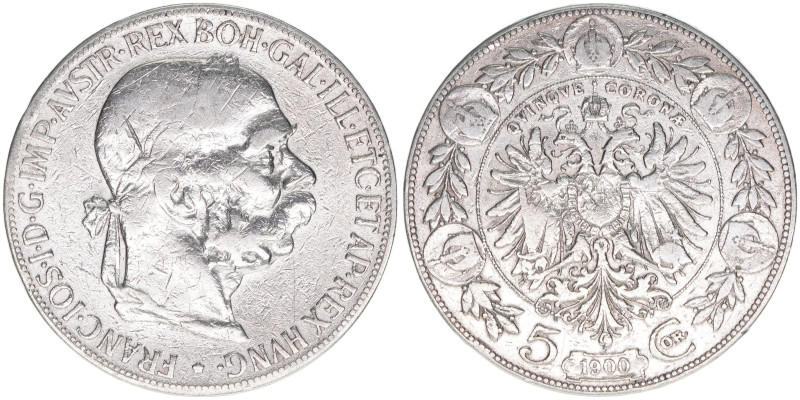 Franz Joseph I. 1848-1916
5 Kronen, 1900. Wien
23,73g
ANK 71
ss-